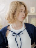 ブリーチオンカラー金髪ニュアンスパーマボブディa大宮20代30代