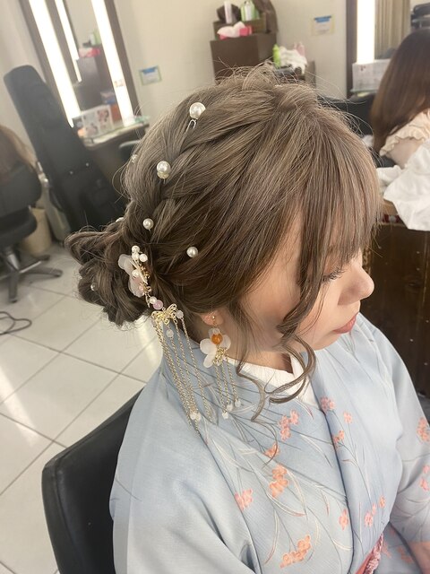 可愛い 浴衣ヘアセット ツイン団子