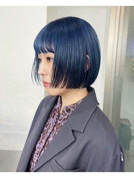 レコ 渋谷(LECO) くすみブルーカラーハイトーンブルーボブ