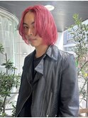 メンズボブ/ピンクレッド/顔まわりレイヤー［加藤 玲]