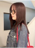 大平/切りっぱなし顔まわりレイヤーカット暖色ストレートパーマ
