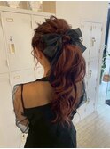 お呼ばれヘアセットショートボブ結婚式二次会ハーフアップ