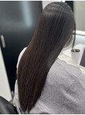 ロングヘアー上品ブラウンカラー縮毛矯正髪質改善　赤坂見附