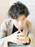 アップバング×外ハネパーマ×刈り上げ×ツーブロック