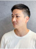 バーバーカット黒髪アップバングストリート×メンズ×ショート