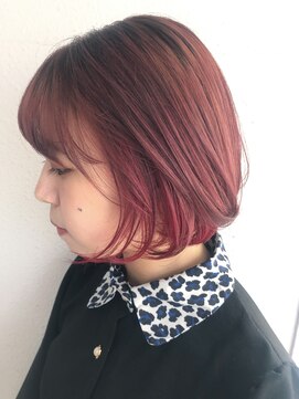 コーラルピンクブラウンチェリーレッドインナーカラー