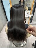 ★丸型逆三角ホワイトグレージュデジタルパーマチェリーブラウン