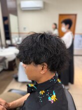 キューブ(HAIR MAKE Cube)&nbsp;メンズパーマ×マッシュ｜黒髪ツーブロック無造作ヘア