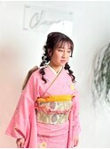 成人式ヘアアレンジヘアセットあみおろし