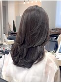 黒髪/グレーベージュ/レイヤーロング/前髪パーマ/髪質改善