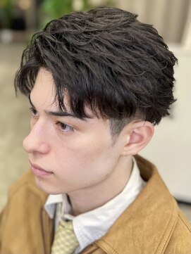 アンフィニー 銀座(ANFINI) フェザーパーマショートmens短髪毛流れパーマ銀座ブルーブラック