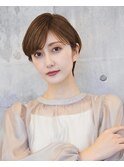 20代30代大人かわいいショートボブｘ小顔ひし形パーマ春カラー