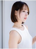 ◯ぱっつん前髪流し前髪薄めバング短めバング顎ラインボブパーマ
