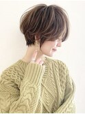 前髪あり耳掛け丸みくびれショートボブ20代30代40代50代(蘭)