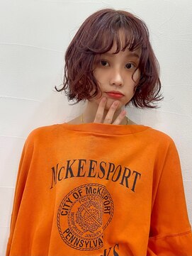 アクアオモテサンドウ(ACQUA omotesando) △大人可愛い癖毛風ボブパーマ韓国風オレンジブラウン