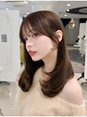 ハッシュカット顔まわりレイヤーカットオリーブグレージュ