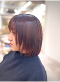 大人美人イメチェン大人切りっぱなしボブチェリーブラウン