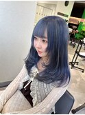 レイヤーカット　くすみブルー　ブルージュ　青髪　YUKI