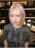 15573ブリーチ＆ダブルカラー金髪ベビーピンクツートンカラー