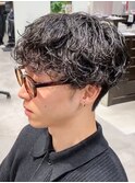 20代30代韓流☆ツイストパーマショートマッシュアッシュブラック