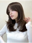 レイヤーカット/セミロング/10トーンベージュ