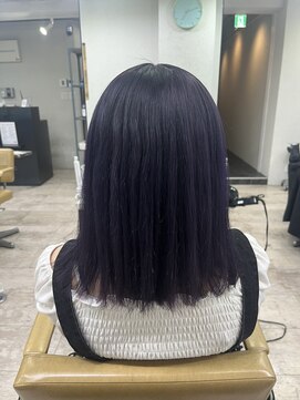 アジールヘア 所沢プロペ通り店(agir hair) 切りっぱなしボブ美髪ネイビーブルーブラック練馬所沢
