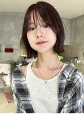 ピンクチェリーレッド大人可愛い小顔カット夏レイヤー艶感
