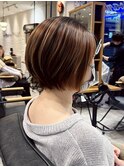 キャラメルブラウン×ナチュラルハイライト　グロスショートボブ