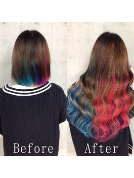 あるじゃんすー 町田店 レッドピンク×ターコイズ#シールエクステ#ツートンカラー#町田