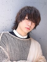 ネイビー(NAVY)&nbsp;マッシュウルフ ツートーンカラー ローライト ブリーチカラー