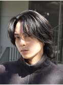 メンズミディアムパーマメンズボブウルフカットシャドウパーマ