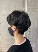 マッシュウルフ七三オールバックツイストパーマ
