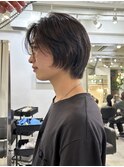 =メンズボブ/ダークアッシュ/ニュアンスパーマ／メンズウルフ