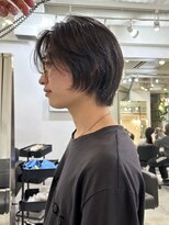 =メンズボブ/ダークアッシュ/ニュアンスパーマ／メンズウルフ