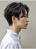 シャドウパーマ長めセンターパート刈り上げなし