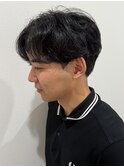 メンズシースルーフェザーマッシュパーマニュアンスパーマ