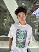 スパイキーショート/ニュアンスパーマ/刈り上げなし/メンズヘア