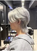 センターパートウルフ&ホワイトシルバー&トリプルカラー&men's