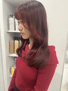 シー ヘアデザイン(see hair design) 髪質改善ヘアスタイル外ハネボブワイドバングワインレッド