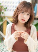 ★オレンジベージュくせ毛風小顔エアリーミディアム20代30代★1