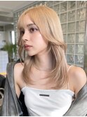 渋谷ミルクティーベージュハイトーンカラーヘーゼルベージュロブ