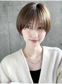 耳かけボブパーマオリーブベージュボブシャギーボブ銀座前髪