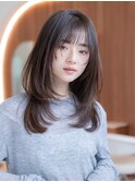 大人かわいい前髪セシルカットココアブラウンフリンジウェーブ