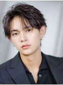 フェザーパーマセンターパートニュアンスパーマ韓国マッシュ黒髪