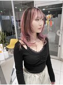 セミロングレイヤー　ピンク&ブラック　【杉若】