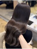 ダークラベンダーグレージュレイヤーカット韓国巻き顔周りカット