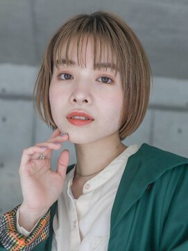 エンクス(enx) ぱっつんミニボブ×くすみペールカラー×シースルーミストバング