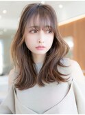 大人かわいい前髪セシルカットココアブラウンフリンジウェーブ