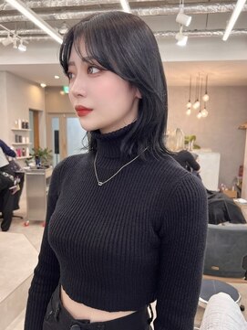 シーン(SCEN) くびれヘア　フェイスレイヤー　韓国　アッシュブラック