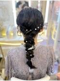 結婚式 二次会 お呼ばれ 編みおろし×パールアクセサリー